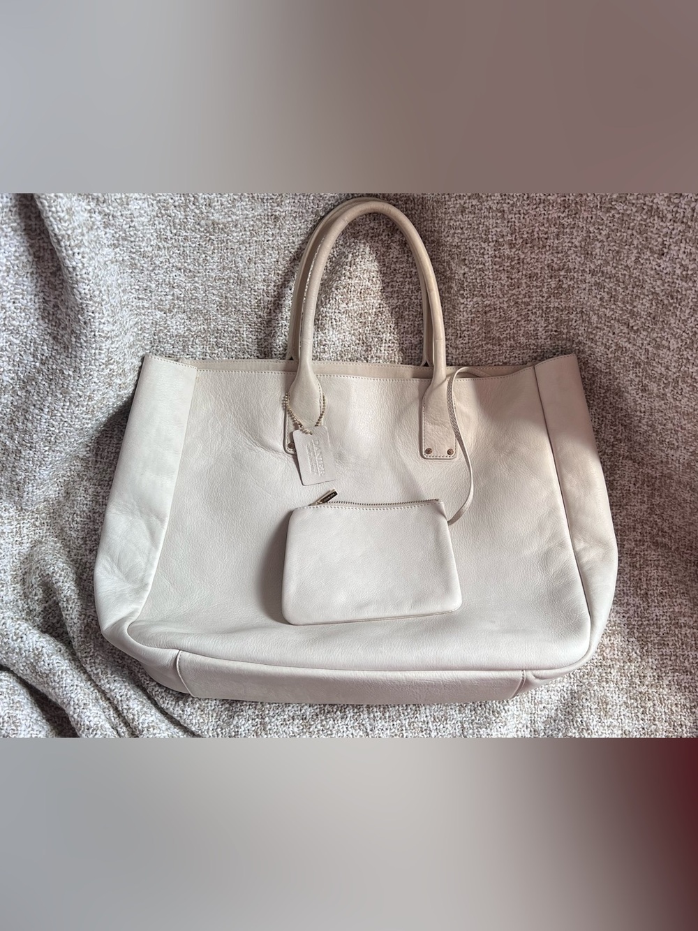 Danier Leather Tote Bag with Matching Pouch - Cream